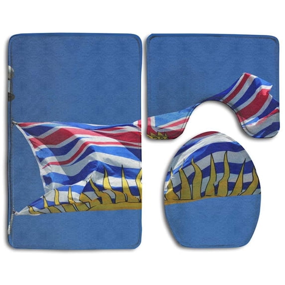 PUDMAD Flag 3 Piece Bathroom Rugs Set Bath Rug Contour Mat and Toilet Lid Cover