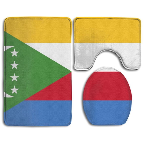 PUDMAD Flag Comoros 3 Piece Bathroom Rugs Set Bath Rug Contour Mat and Toilet Lid Cover