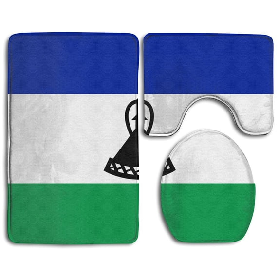 PUDMAD Flag Lesotho 3 Piece Bathroom Rugs Set Bath Rug Contour Mat and Toilet Lid Cover