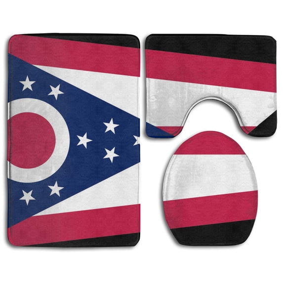 PUDMAD Flag Ohio 3 Piece Bathroom Rugs Set Bath Rug Contour Mat and Toilet Lid Cover