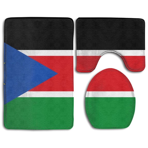 PUDMAD Flag South Sudan 3 Piece Bathroom Rugs Set Bath Rug Contour Mat and Toilet Lid Cover