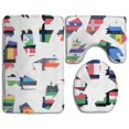 thumbnail image 1 of PUDMAD Flags World Floral 3 Piece Bathroom Rugs Set Bath Rug Contour Mat and Toilet Lid Cover, 1 of 2
