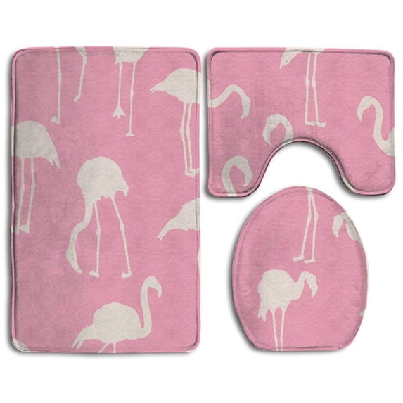 PUDMAD Flamingo 3 Piece Bathroom Rugs Set Bath Rug Contour Mat and Toilet Lid Cover