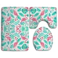 thumbnail image 1 of PUDMAD Flamingo Jungle White Mint 3 Piece Bathroom Rugs Set Bath Rug Contour Mat and Toilet Lid Cover, 1 of 2