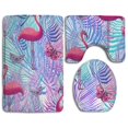 thumbnail image 1 of PUDMAD Flamingo Palm Leaf Butterflies 3 Piece Bathroom Rugs Set Bath Rug Contour Mat and Toilet Lid Cover, 1 of 2