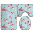 thumbnail image 1 of PUDMAD Flamingo and Flowers Blue 3 Piece Bathroom Rugs Set Bath Rug Contour Mat and Toilet Lid Cover, 1 of 2