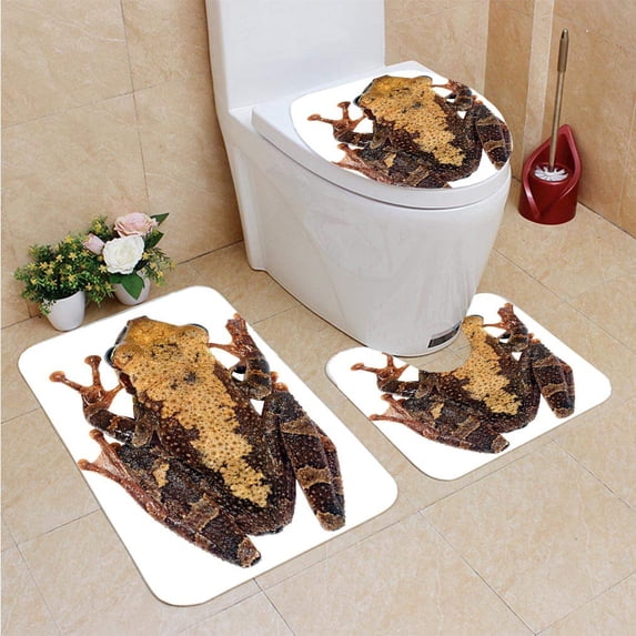 PUDMAD Flat Headed Bromeliad Treefrog 3 Piece Bathroom Rugs Set Bath Rug Contour Mat and Toilet Lid Cover