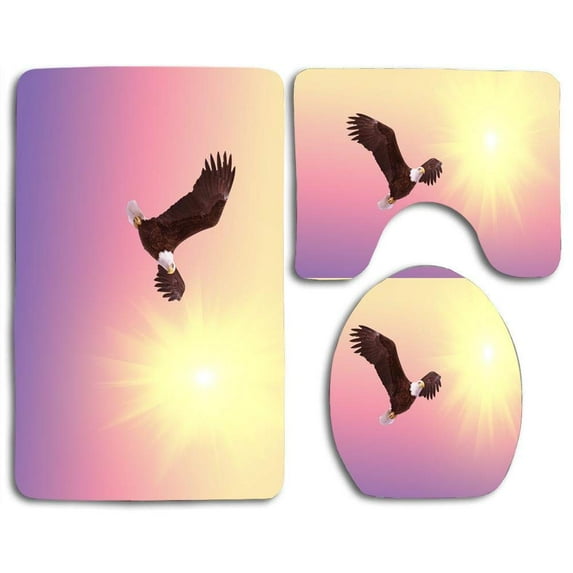 PUDMAD Flight 3 Piece Bathroom Rugs Set Bath Rug Contour Mat and Toilet Lid Cover