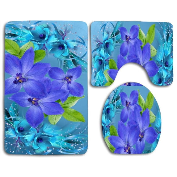 PUDMAD Floral 3 Piece Bathroom Rugs Set Bath Rug Contour Mat and Toilet Lid Cover