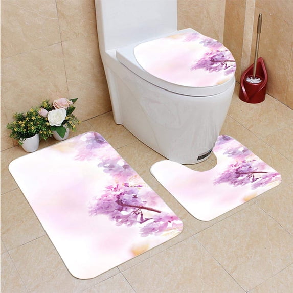 PUDMAD Floral Abstract Pastel Copy Space 3 Piece Bathroom Rugs Set Bath Rug Contour Mat and Toilet Lid Cover