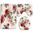 thumbnail image 1 of PUDMAD Floral Roses 3 Piece Bathroom Rugs Set Bath Rug Contour Mat and Toilet Lid Cover, 1 of 2