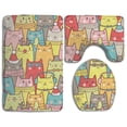 thumbnail image 1 of PUDMAD Flower Cat 3 Piece Bathroom Rugs Set Bath Rug Contour Mat and Toilet Lid Cover, 1 of 2