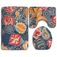 thumbnail image 1 of PUDMAD Flowers 3 Piece Bathroom Rugs Set Bath Rug Contour Mat and Toilet Lid Cover, 1 of 2