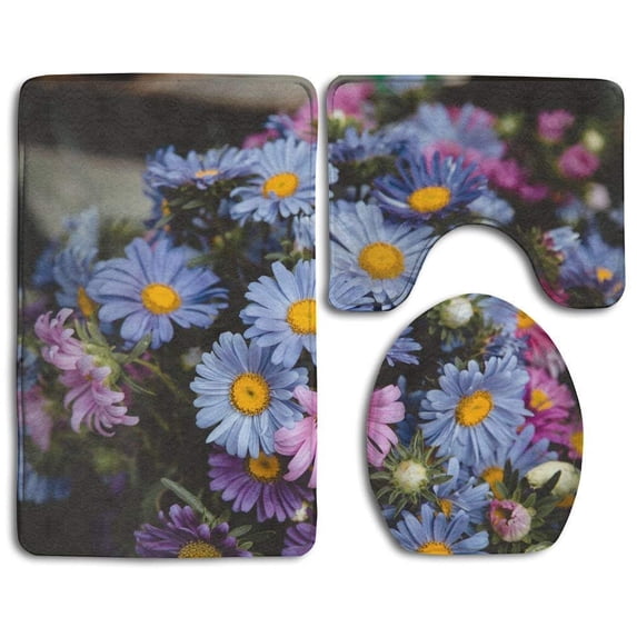 PUDMAD Flowers Bud 3 Piece Bathroom Rugs Set Bath Rug Contour Mat and Toilet Lid Cover