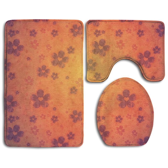 PUDMAD Flowers Petal Colors Shades 3 Piece Bathroom Rugs Set Bath Rug Contour Mat and Toilet Lid Cover
