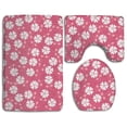 thumbnail image 1 of PUDMAD Flowers Texture Pink 3 Piece Bathroom Rugs Set Bath Rug Contour Mat and Toilet Lid Cover, 1 of 2