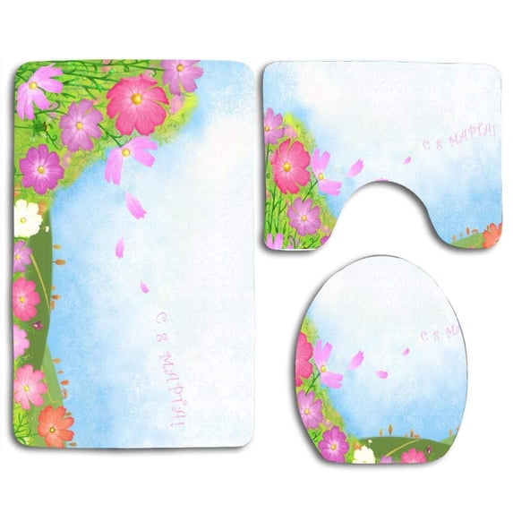 PUDMAD Flowers for My Dn Friends 3 Piece Bathroom Rugs Set Bath Rug Contour Mat and Toilet Lid Cover