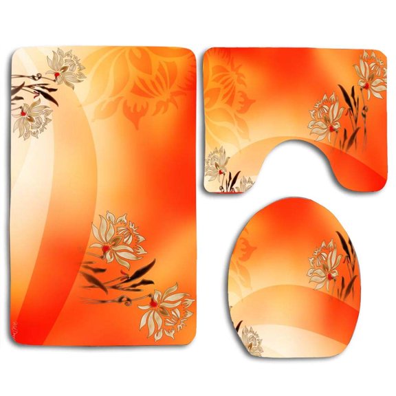 PUDMAD Flowers for Prosperity 3 Piece Bathroom Rugs Set Bath Rug Contour Mat and Toilet Lid Cover