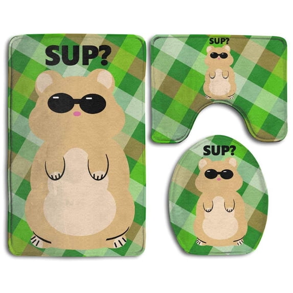 PUDMAD Fly Hamster Hamster 3 Piece Bathroom Rugs Set Bath Rug Contour Mat and Toilet Lid Cover