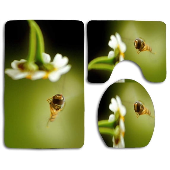 PUDMAD Flying Insect 3 Piece Bathroom Rugs Set Bath Rug Contour Mat and Toilet Lid Cover