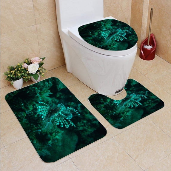 PUDMAD Flying Lion Fish 3 Piece Bathroom Rugs Set Bath Rug Contour Mat and Toilet Lid Cover