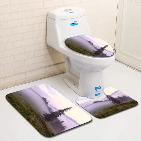 PUDMAD Foggy Sunrise in Carpathians Mountains 3 Piece Bathroom Rugs Set Bath Rug Contour Mat and Toilet Lid Cover