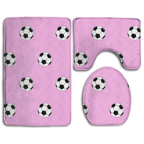 PUDMAD Football 3 Piece Bathroom Rugs Set Bath Rug Contour Mat and Toilet Lid Cover