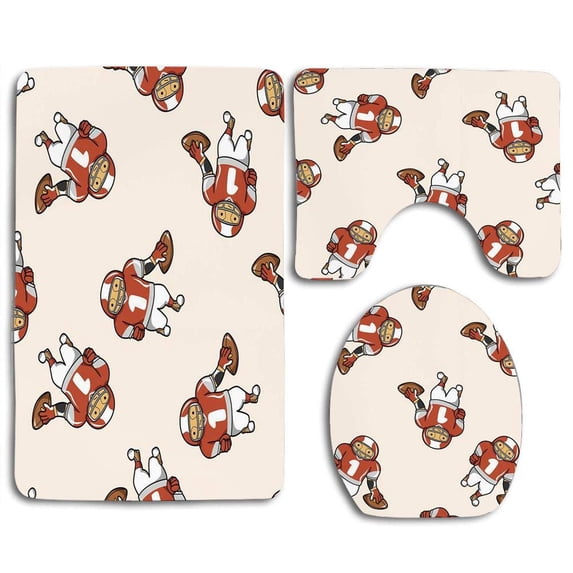 PUDMAD Football Cartoon Sportsman Holding Ball Touchdown Goal Position Tackling 3 Piece Bathroom Rugs Set Bath Rug Contour Mat and Toilet Lid Cover