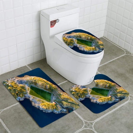 PUDMAD Football Field in Henningsvaer from Above 3 Piece Bathroom Rugs Set Bath Rug Contour Mat and Toilet Lid Cover
