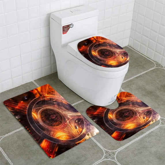 PUDMAD Footbridge at Cross Road 3 Piece Bathroom Rugs Set Bath Rug Contour Mat and Toilet Lid Cover