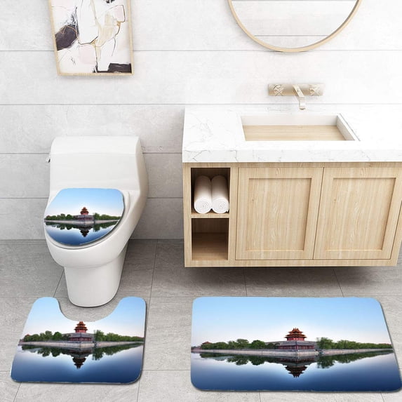 PUDMAD Forbidden City at Sunset 3 Piece Bathroom Rugs Set Bath Rug Contour Mat and Toilet Lid Cover