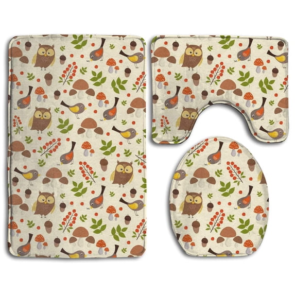 PUDMAD Forest 3 Piece Bathroom Rugs Set Bath Rug Contour Mat and Toilet Lid Cover