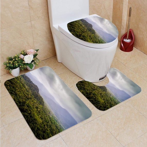 PUDMAD Forest Landscape Mountains in a Cloudy Day in Brazil 3 Piece Bathroom Rugs Set Bath Rug Contour Mat and Toilet Lid Cover