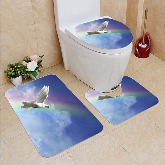PUDMAD Freedom Peace Spirituality 3 Piece Bathroom Rugs Set Bath Rug Contour Mat and Toilet Lid Cover