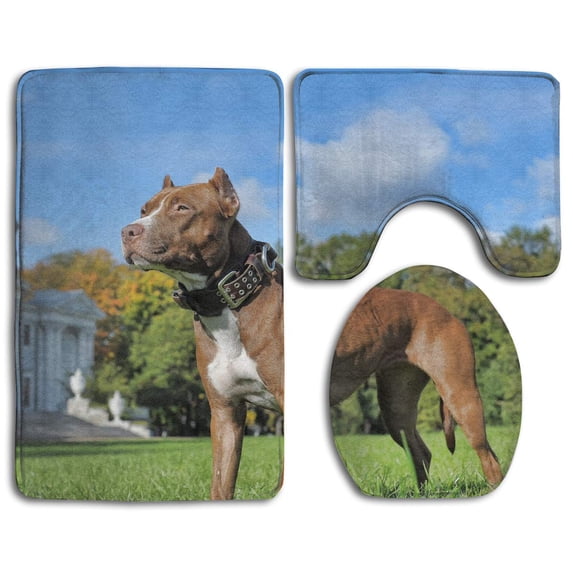 PUDMAD French Bulldog Breed 3 Piece Bathroom Rugs Set Bath Rug Contour Mat and Toilet Lid Cover