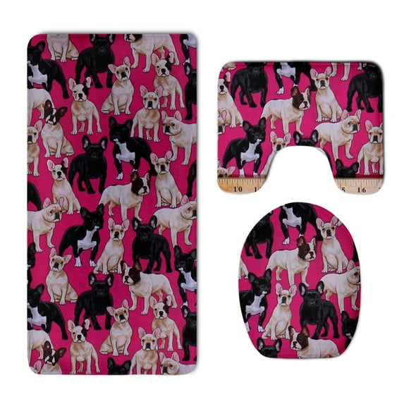 PUDMAD French Bulldogs Dogs Pets Puppy 3 Piece Bathroom Rugs Set Bath Rug Contour Mat and Toilet Lid Cover