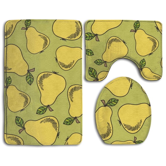 PUDMAD Fresh Pears 3 Piece Bathroom Rugs Set Bath Rug Contour Mat and Toilet Lid Cover