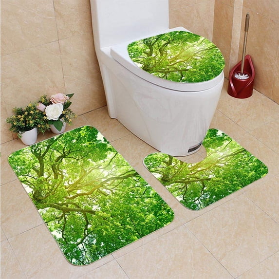 PUDMAD Fresh tree1 3 Piece Bathroom Rugs Set Bath Rug Contour Mat and Toilet Lid Cover