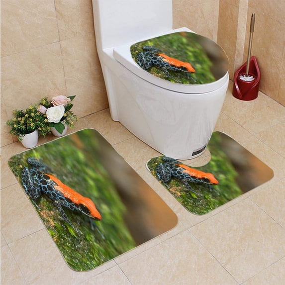 PUDMAD Frog 05 3 Piece Bathroom Rugs Set Bath Rug Contour Mat and Toilet Lid Cover