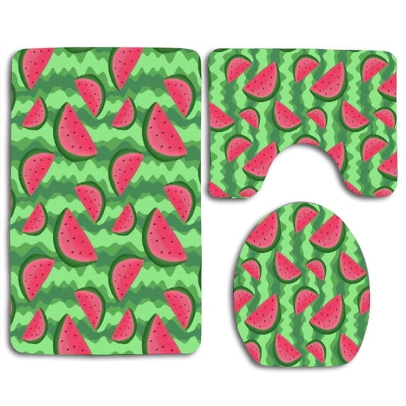 PUDMAD Fructis Red Watermelon 3 Piece Bathroom Rugs Set Bath Rug Contour Mat and Toilet Lid Cover