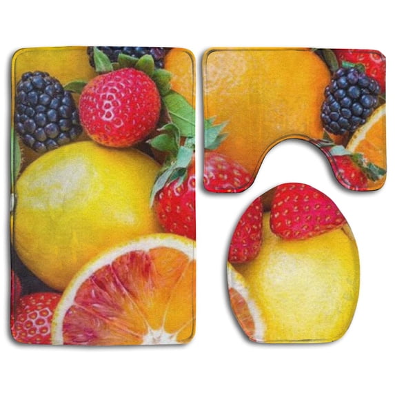 PUDMAD Fruit Assembly 3 Piece Bathroom Rugs Set Bath Rug Contour Mat and Toilet Lid Cover