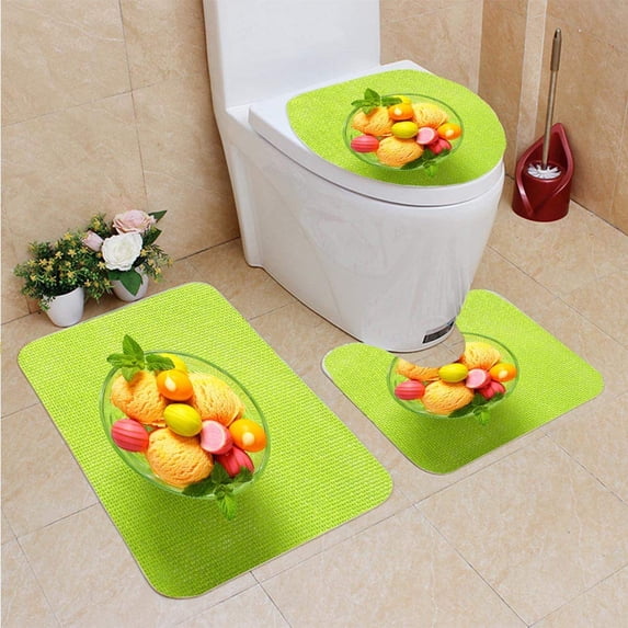 PUDMAD Fruit Flavored ice Cream pralines 3 Piece Bathroom Rugs Set Bath Rug Contour Mat and Toilet Lid Cover
