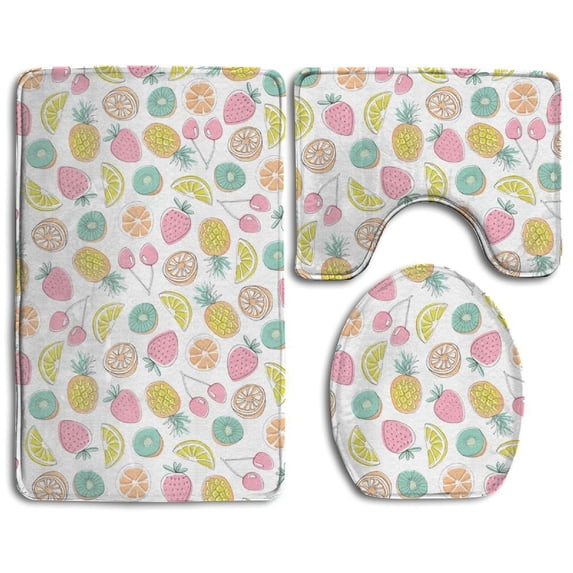 PUDMAD Fruit Patterns 3 Piece Bathroom Rugs Set Bath Rug Contour Mat and Toilet Lid Cover