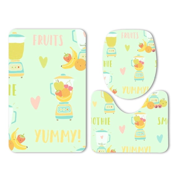 PUDMAD Fruit Yummy Juicer Cute Love 3 Piece Bathroom Rugs Set Bath Rug Contour Mat and Toilet Lid Cover