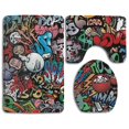 thumbnail image 1 of PUDMAD Fun Graffiti 3 Piece Bathroom Rugs Set Bath Rug Contour Mat and Toilet Lid Cover, 1 of 2