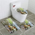 thumbnail image 1 of PUDMAD Funny Cute Colorful Frog Above Snail Riverscape Water Rock Mollusks Amphibian 3 Piece Bathroom Rugs Set Bath Rug Contour Mat and Toilet Lid Cover, 1 of 2