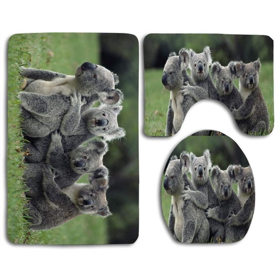PUDMAD Funny Cute Koalas 3 Piece Bathroom Rugs Set Bath Rug Contour Mat and Toilet Lid Cover
