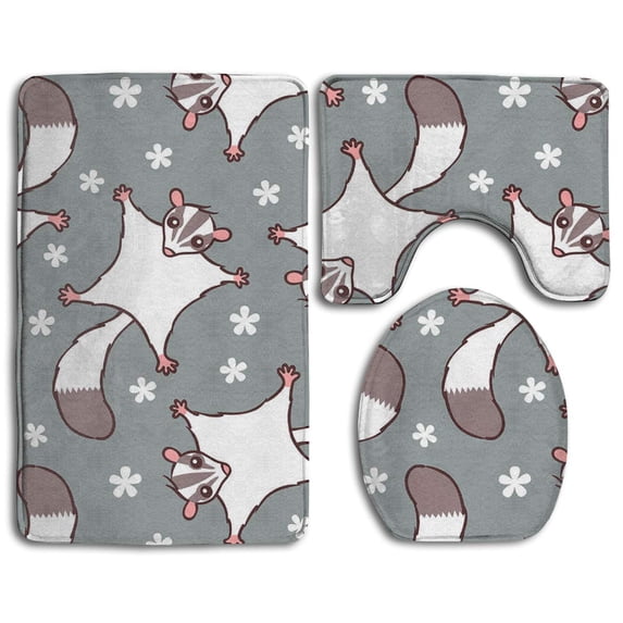 PUDMAD Funny Mouse 3 Piece Bathroom Rugs Set Bath Rug Contour Mat and Toilet Lid Cover