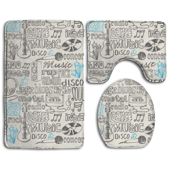 PUDMAD Funny Music Dance Star 3 Piece Bathroom Rugs Set Bath Rug Contour Mat and Toilet Lid Cover