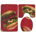 thumbnail image 1 of PUDMAD Funny Red Hamburger 3 Piece Bathroom Rugs Set Bath Rug Contour Mat and Toilet Lid Cover, 1 of 2